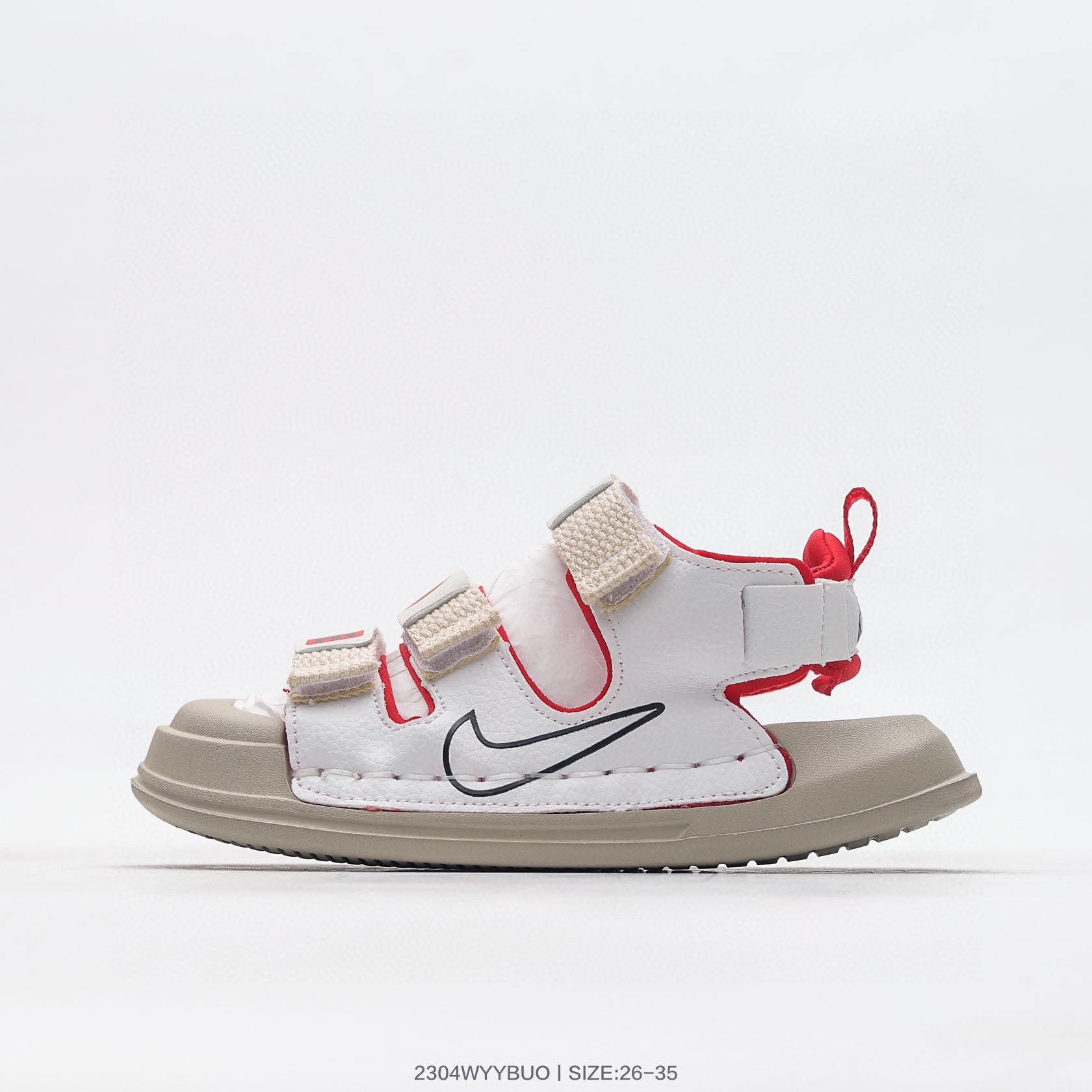 Nike three-bar closed-toe sandals" cream, white"