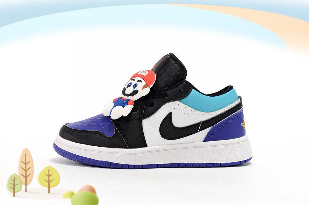 Jordan low-top first generation cartoon children's shoes" white, black, blue"