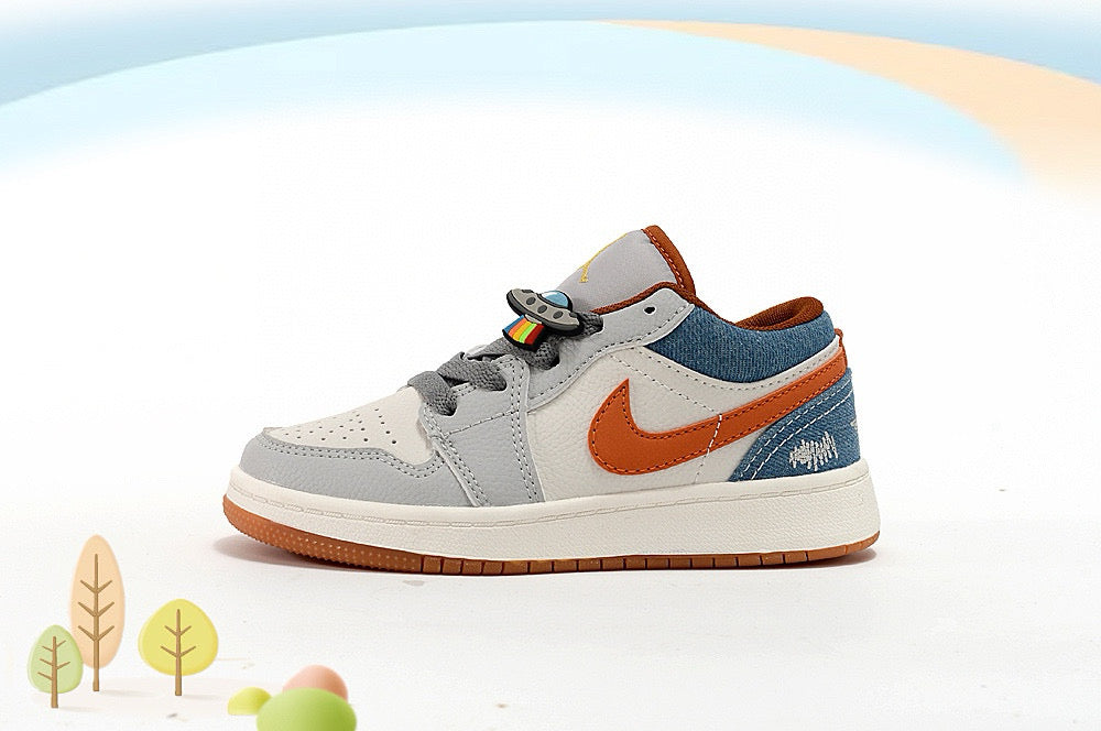 Jordan low-top first generation cartoon children's shoes" white, gray, orange"