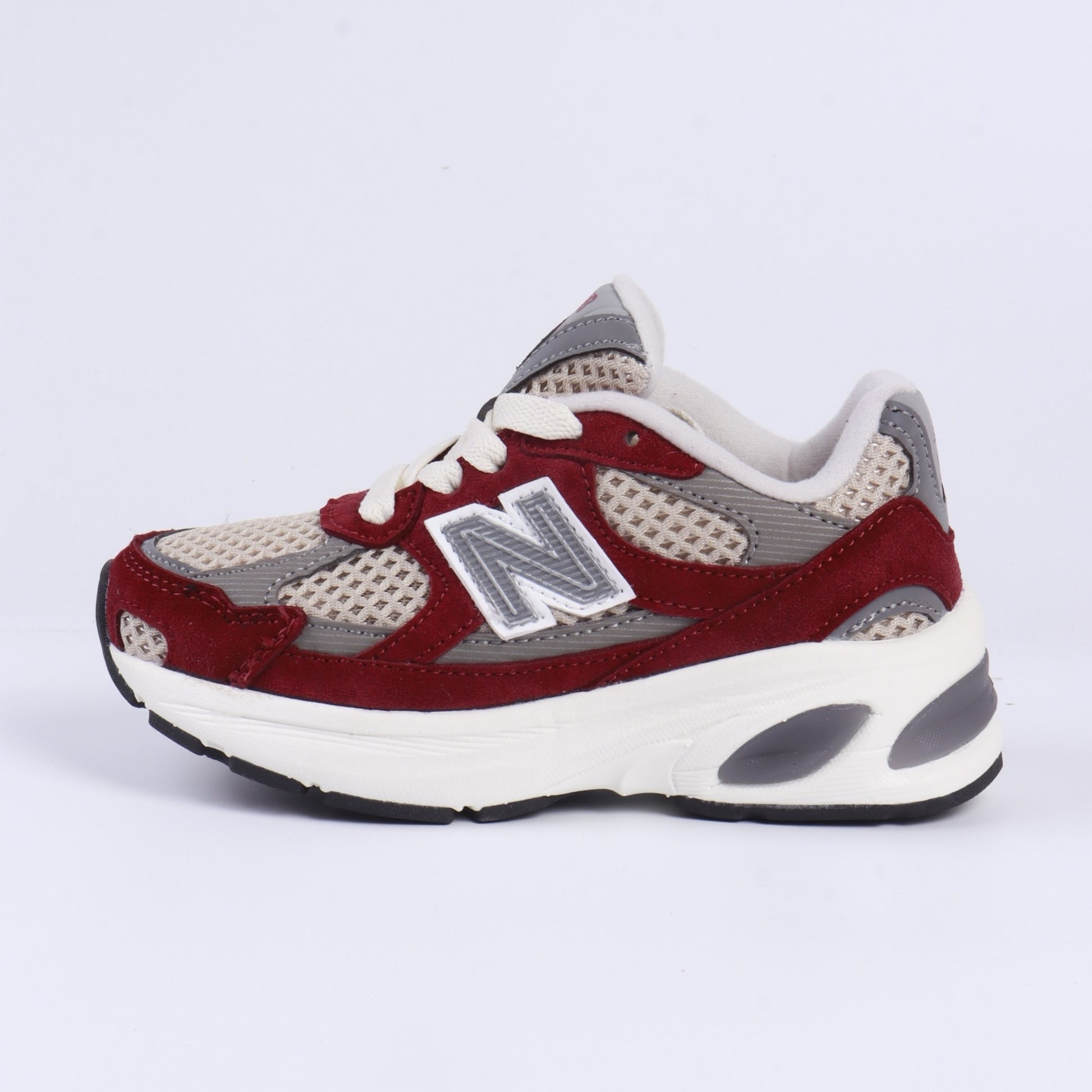 N 2010 children's shoes" maroon red, light beige, & gray"