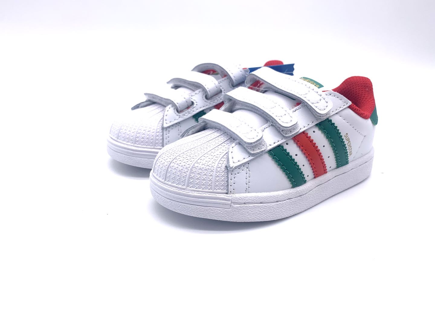 Adidas classic shell toe children's shoes" white, green, red"