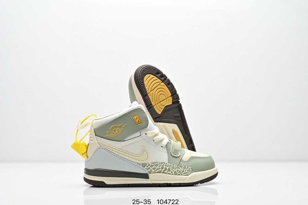 Jordan 312 children's shoes" very light cream color, & olive green"