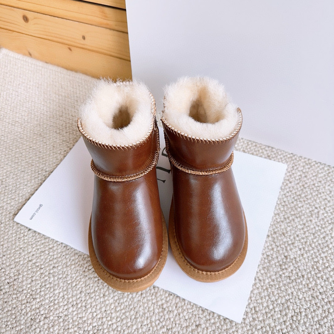 U-GG fur and leather waterproof side-stitched bright leather" brown"