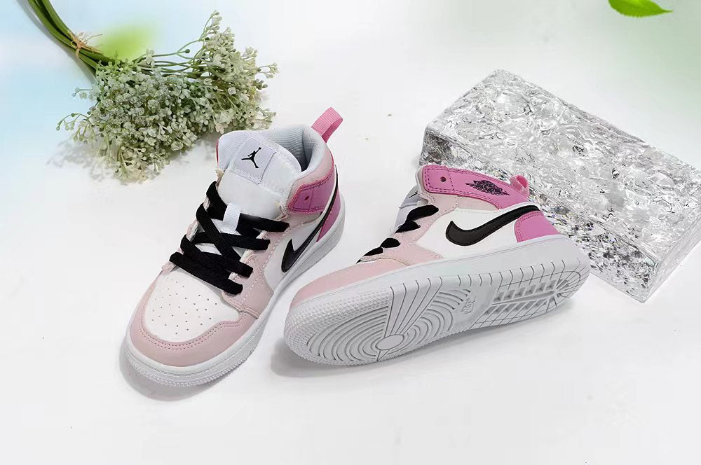 Jordan AJ1 children's shoes" white, pink, purple"