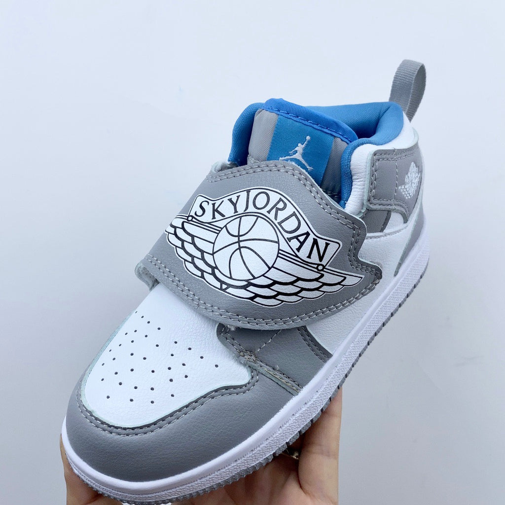 AJ Joe One-Wing Velcro Children's Shoes" white, grey"
