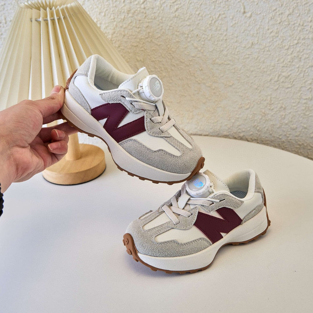 NB327 Rotating Buckle Waffle Gump Children's Shoes" light gray, Burgundy"