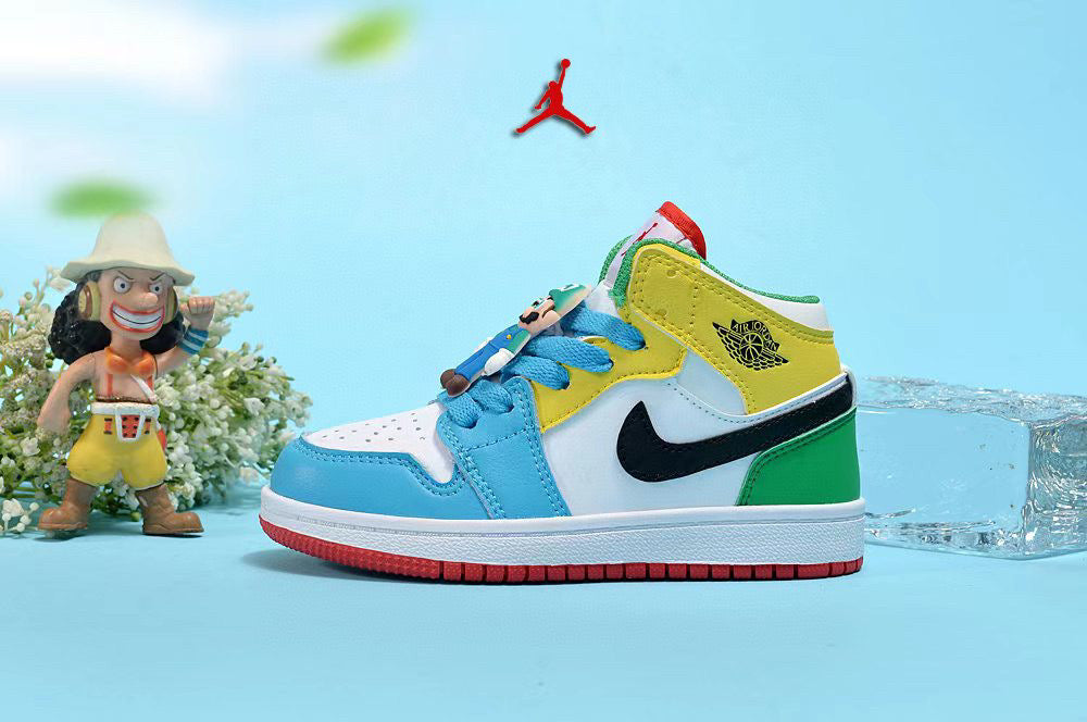 Jordan cartoon doll version children's shoes" sky blue, yellow, green"