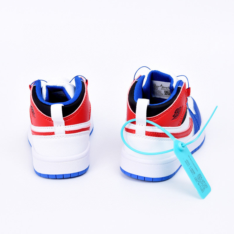 Joe 1 rotating button high top children's shoes" white, blue, red"