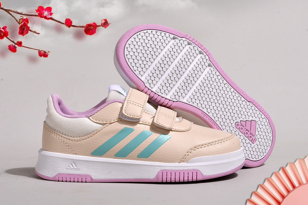 Adidas Velcro Sneakers" Beige/Light Tan, light blue"