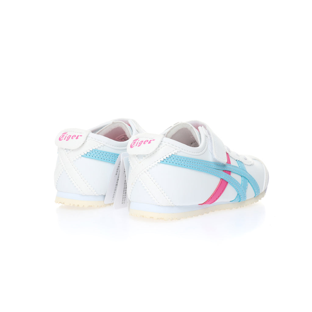Asics Tiger" white with light blue and pink"