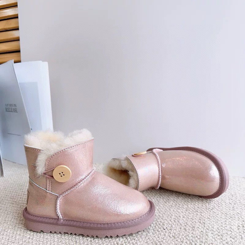 U-GG fur and leather waterproof side-stitched bright leather" pink"