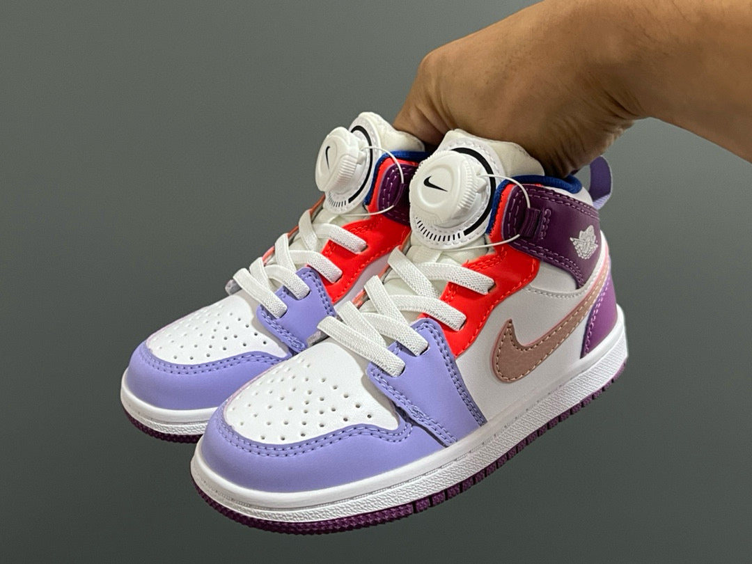 Joe 1 Zhongbang lock children's sports shoes" white, purple"
