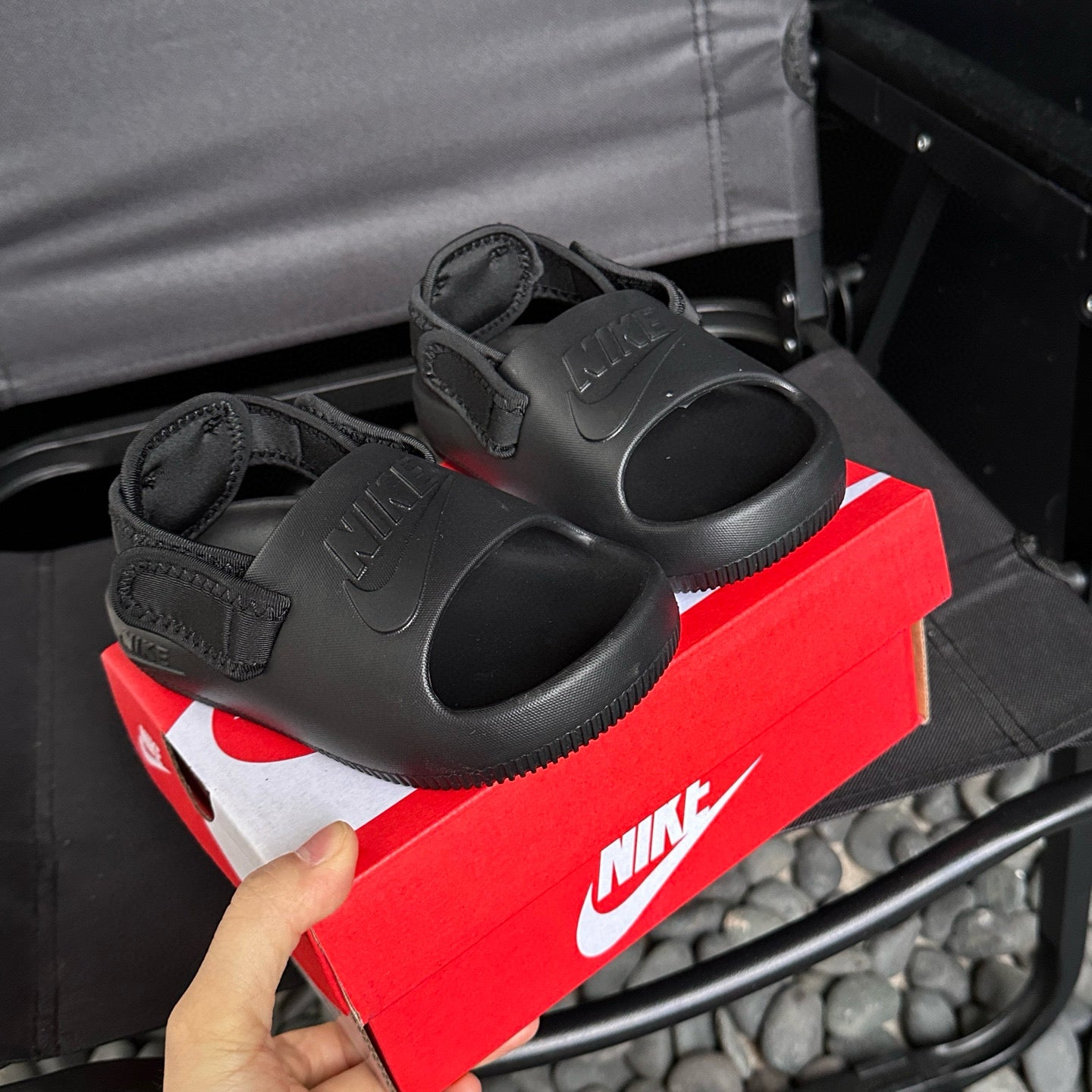 Nike open toe Velcro two-way sandals" black"