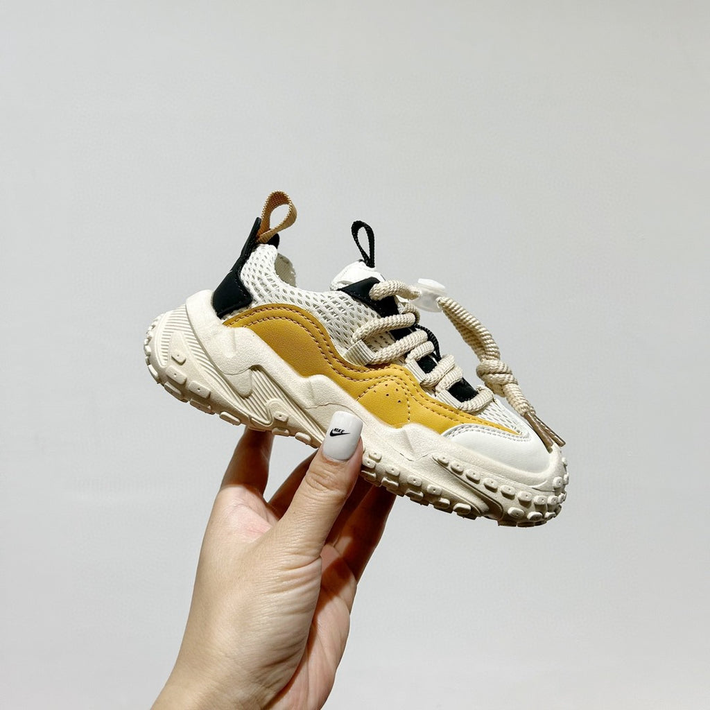 NK mesh drawstring children's tire shoes "Cream, Mustard Yellow"