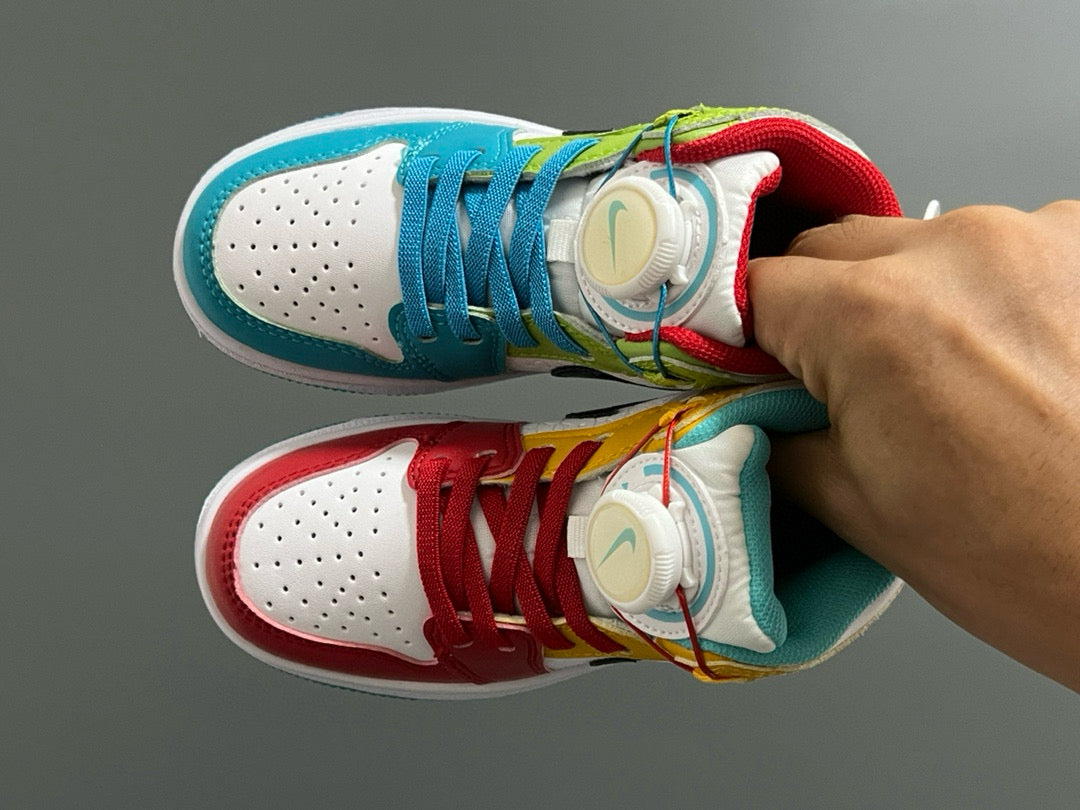 Joe 1 Zhongbang lock children's sports shoes" white, red, yellow"