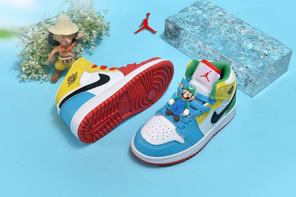 Jordan cartoon doll version children's shoes" sky blue, yellow, green"