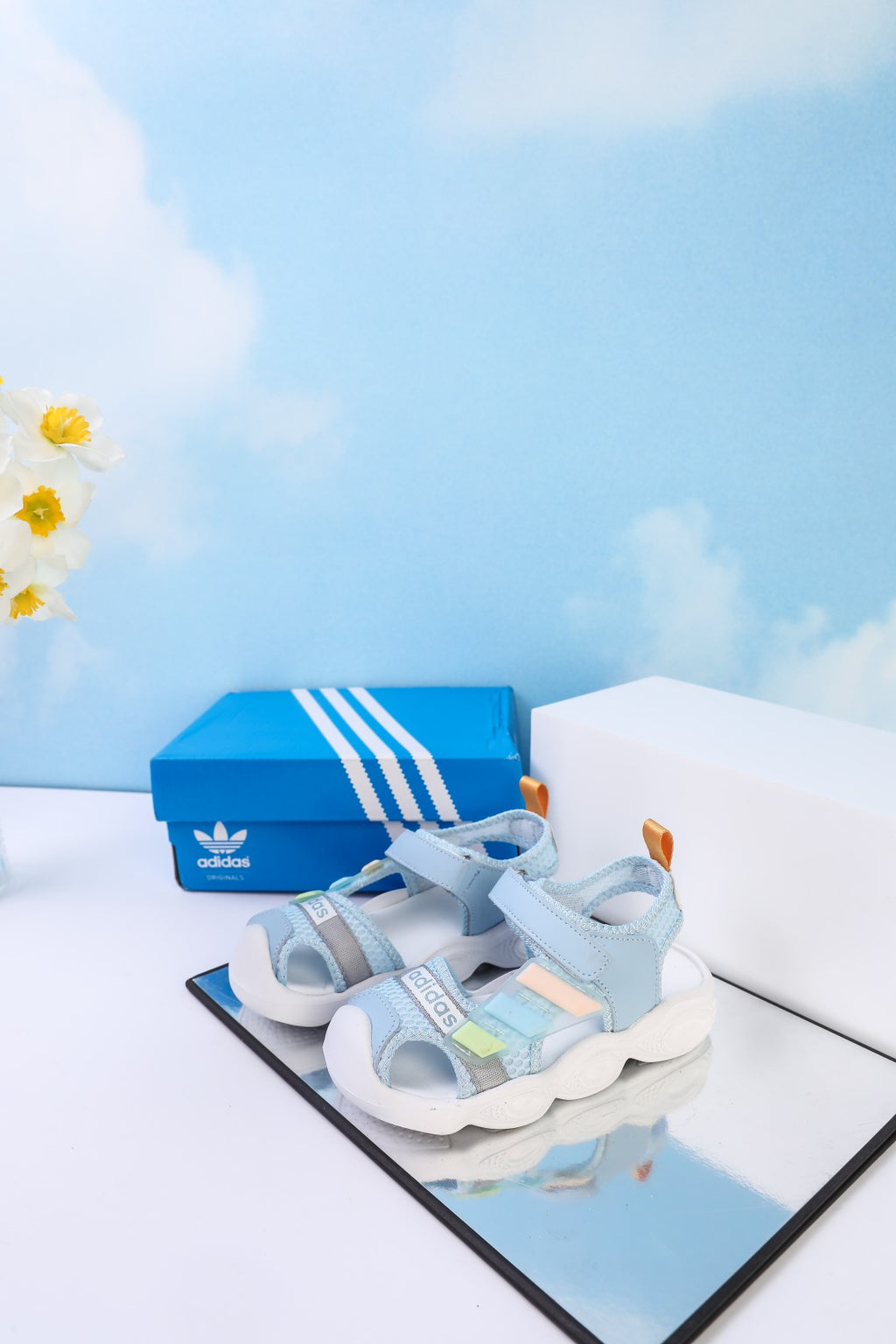 Adidas closed toe sandals" light blue"