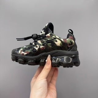 Nike AIR MAX plus full-length air cushion"A mix of greens ( olive and darker green), browns (light and dark), and beige/cream colors)