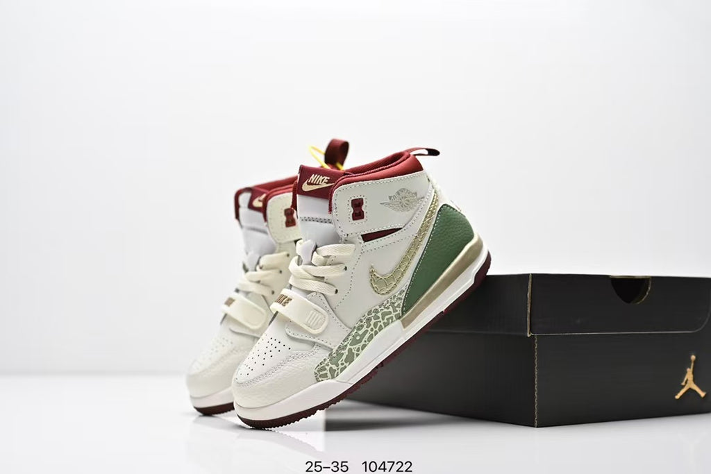 Jordan 312 high top children's shoes full second layer leather" white, green, red"