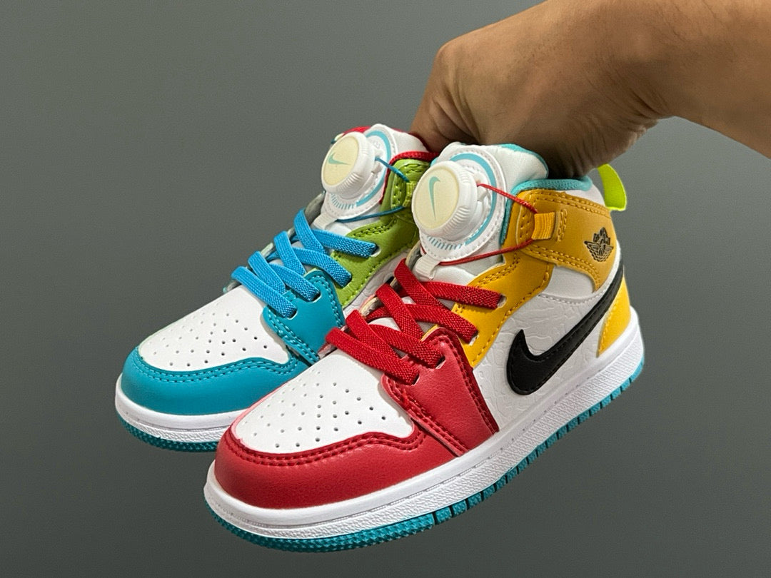 Joe 1 Zhongbang lock children's sports shoes" white, red, yellow"