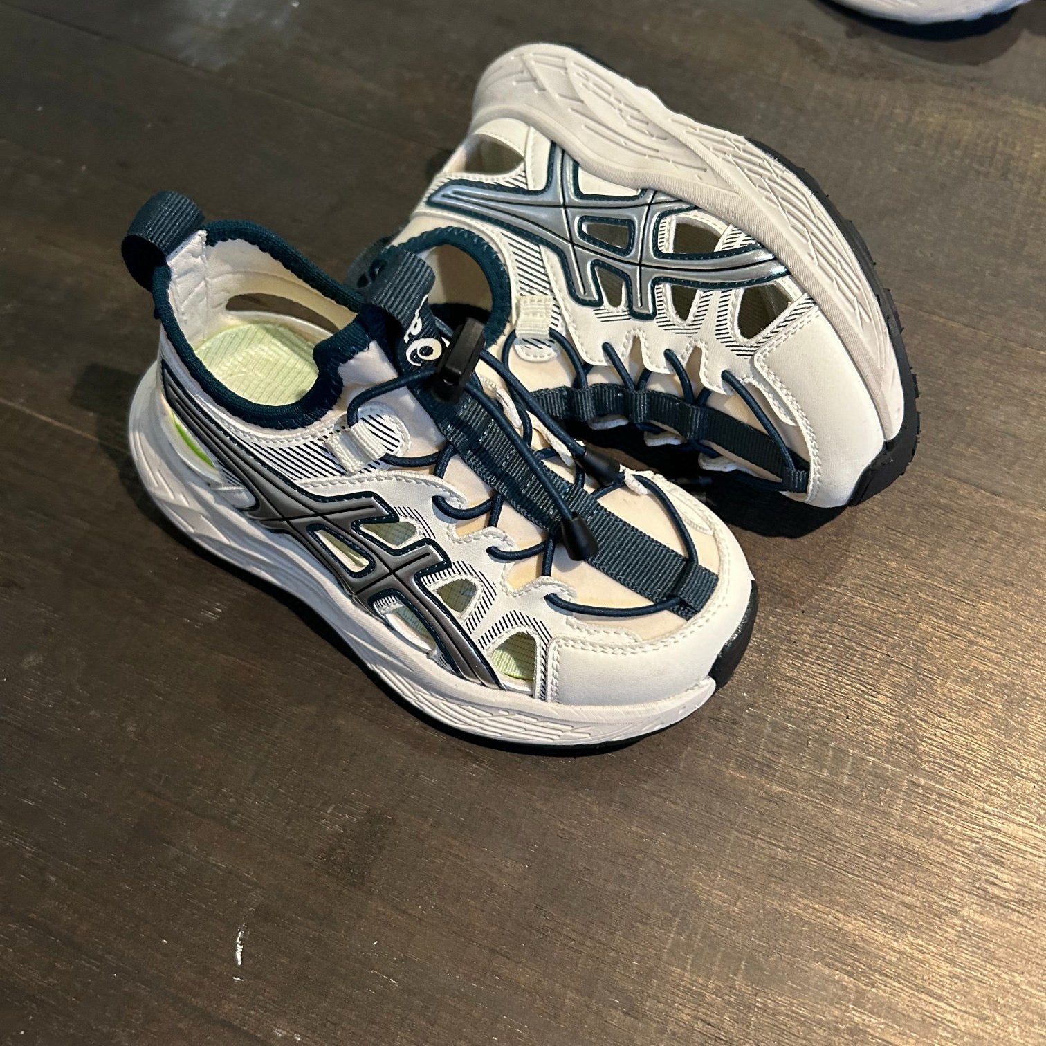ASICS Stream Tracing Sports crocs" cream, & dark blue/navy"