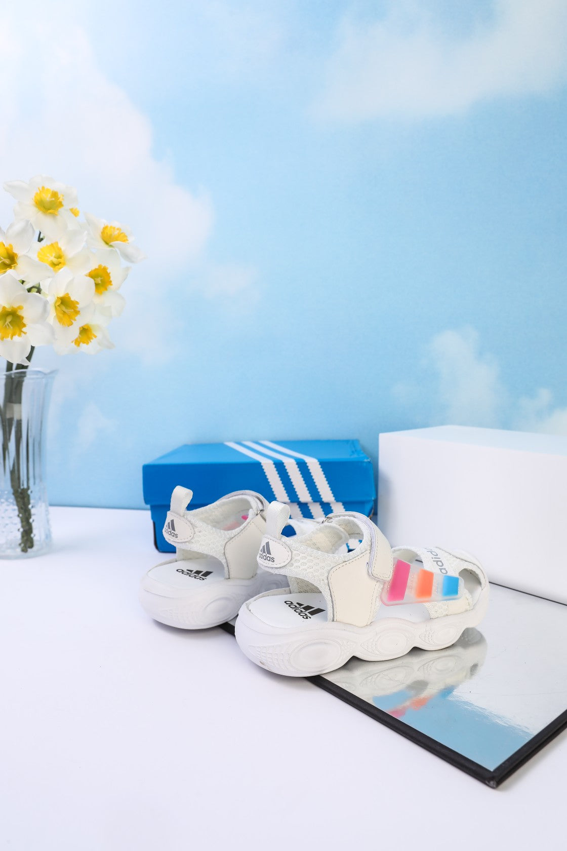 Adidas closed toe sandals" white"