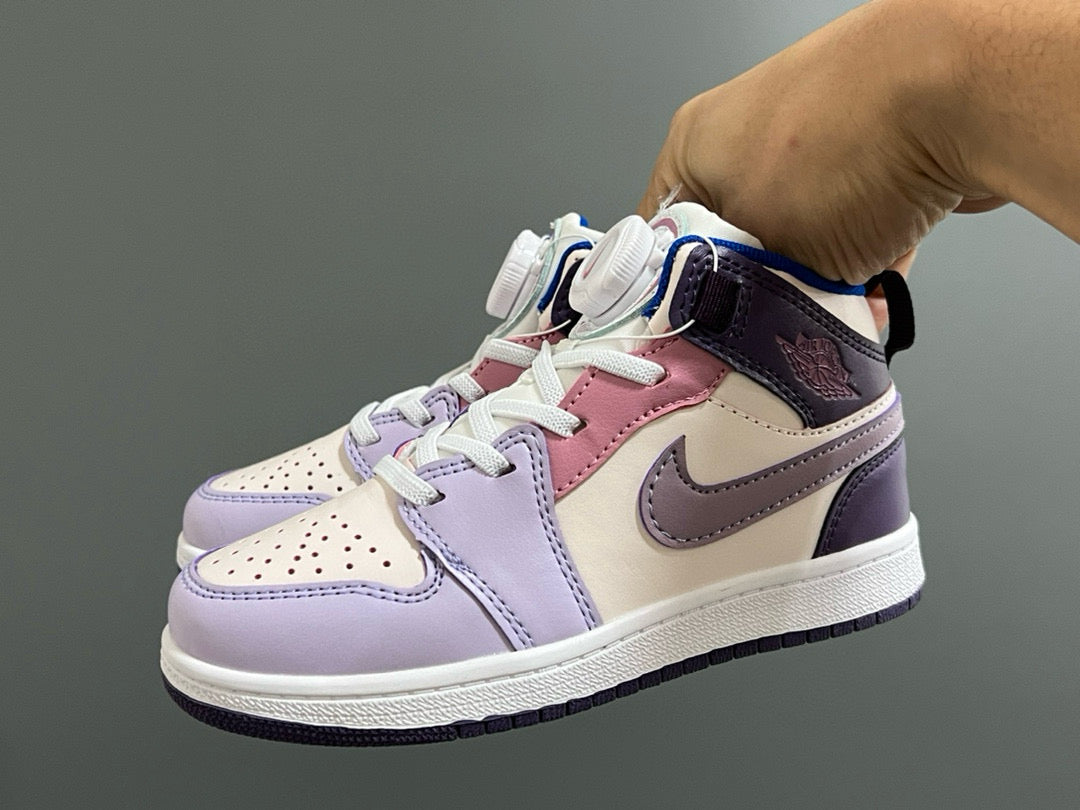 Qiaoyi mid-cut buckle children's shoes" cream, purple, pink"