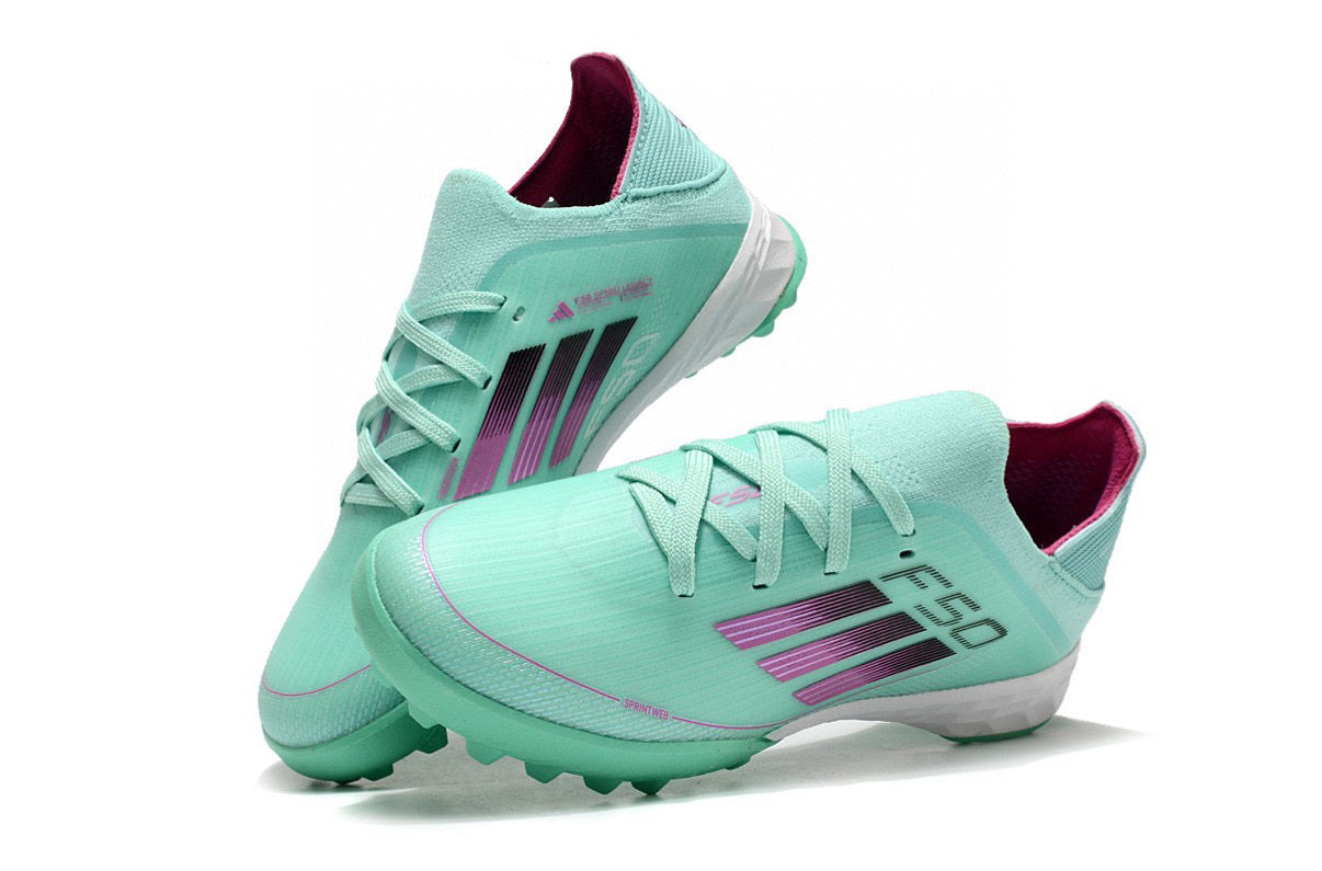 Adidas F50 knitted waterproof football shoes" Turquoise, white"