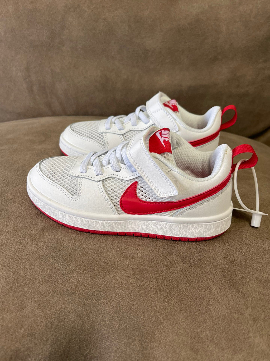NIKE workwear Air Force One mesh elastic band Velcro children's shoes" white, red"