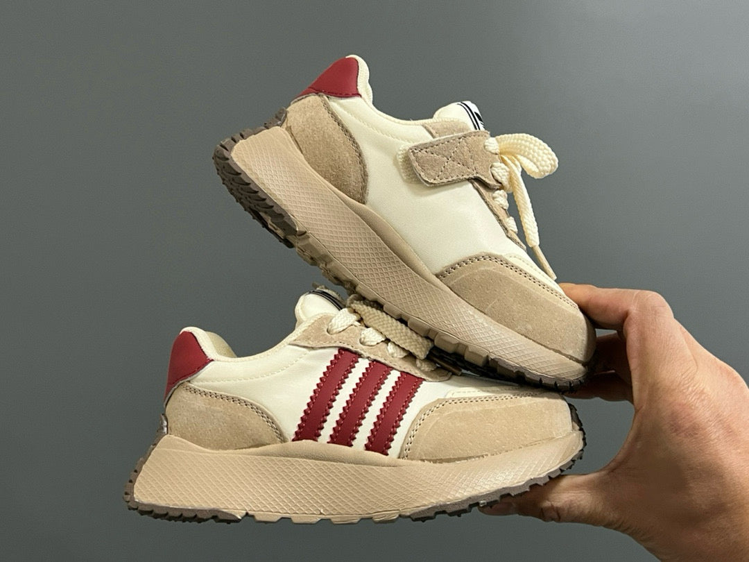 Adidas three stripes Velcro children's shoes " cream, burgundy"