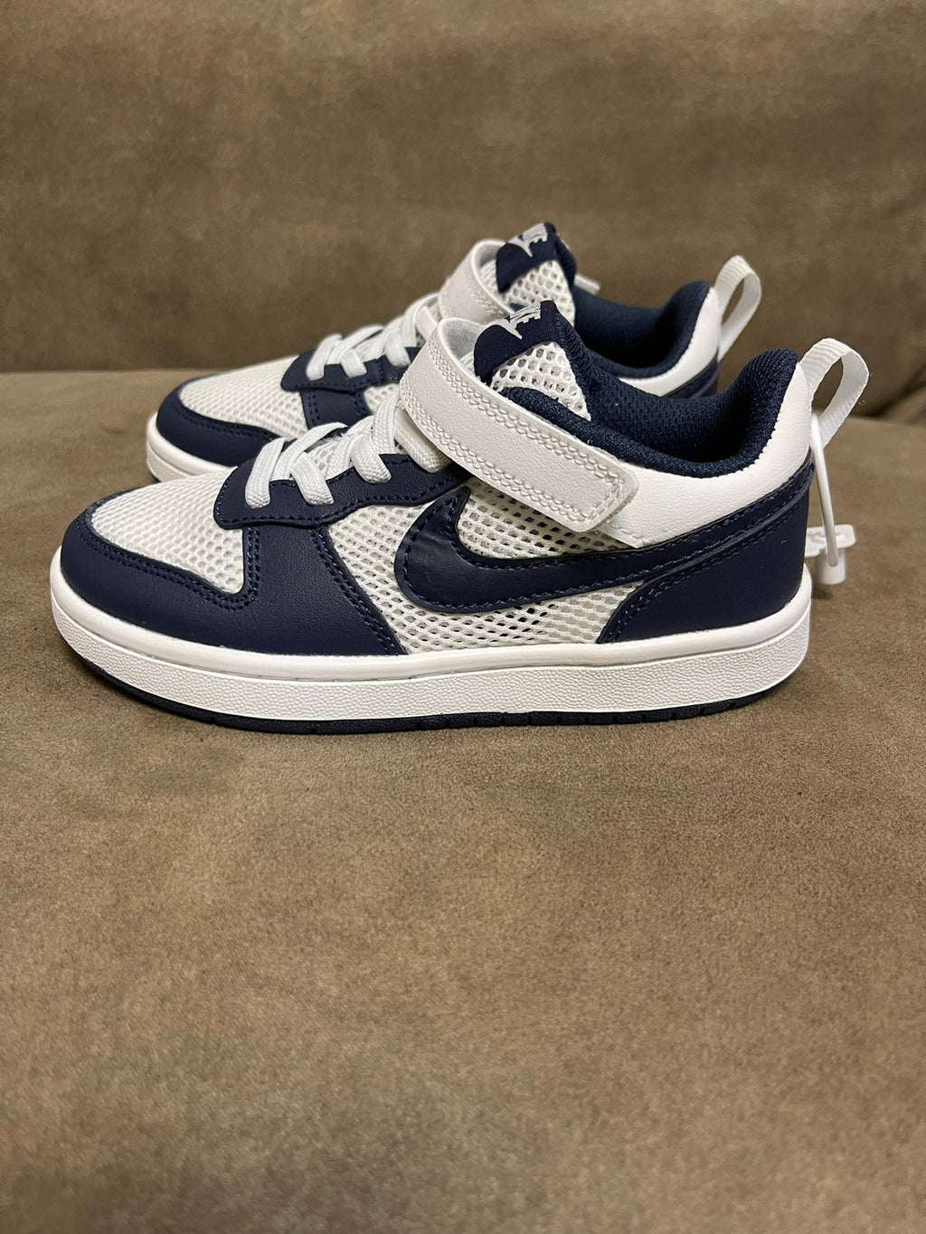 NIKE workwear Air Force One mesh elastic band Velcro children's shoes" cream, Navy"