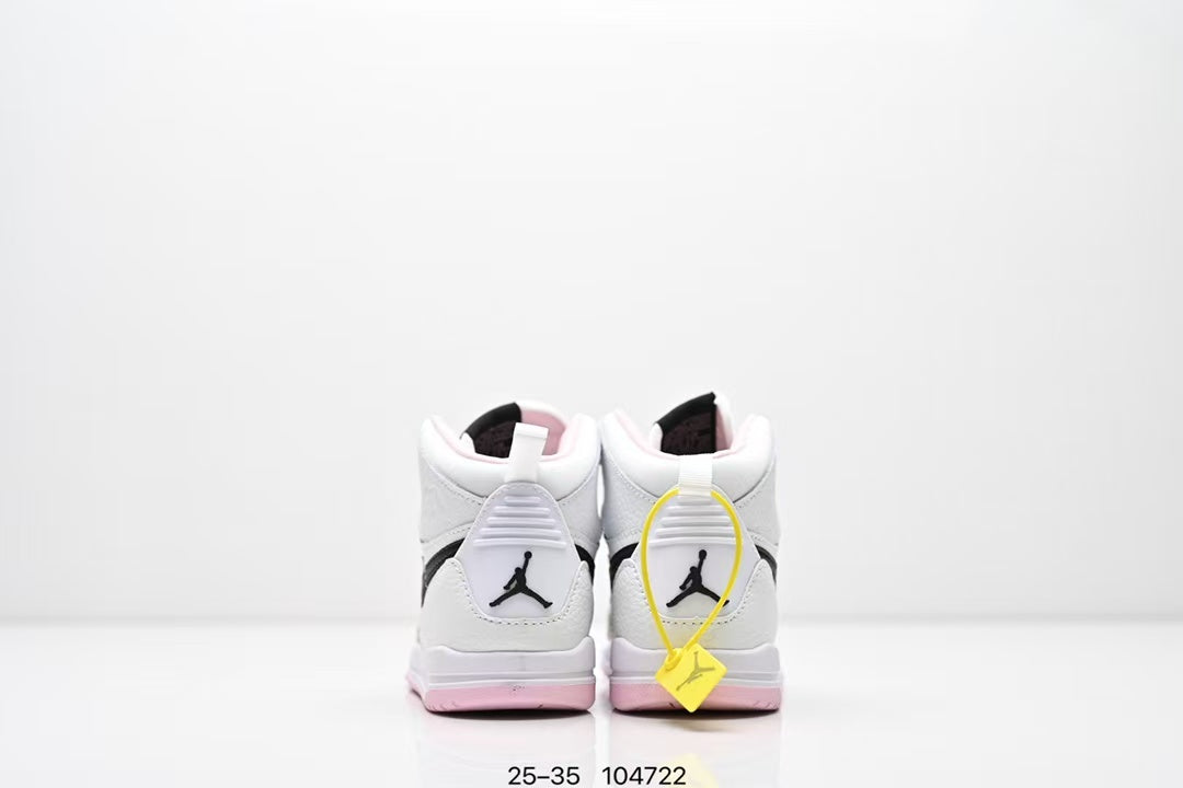 Jordan 312 high top children's shoes full second layer leather" white, Pink"