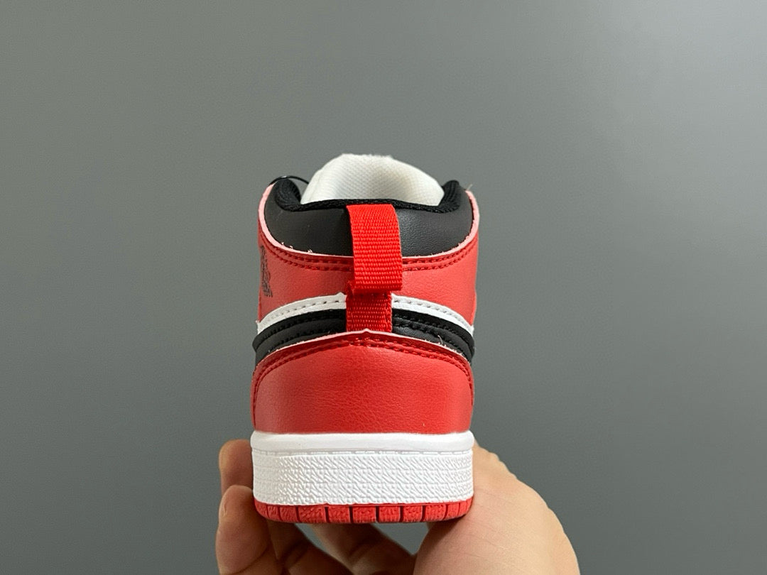 Qiaoyi mid-cut buckle children's shoes" white, black, red"