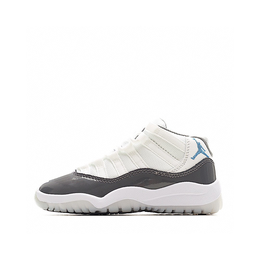 The classic AJ11 is back, mid-top" white, gray"