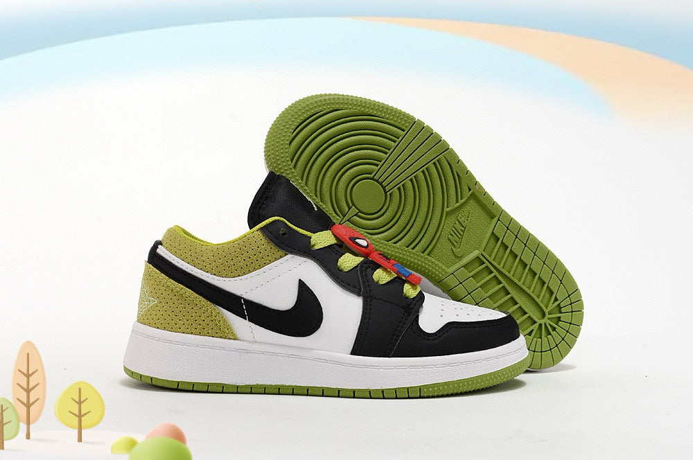 Jordan low-top first generation cartoon children's shoes" white, black, olive green"