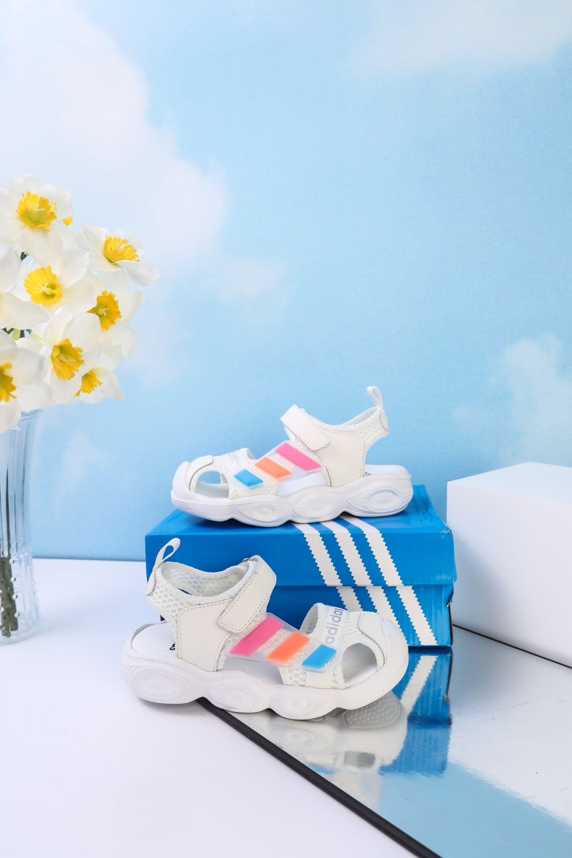 Adidas closed toe sandals" white"