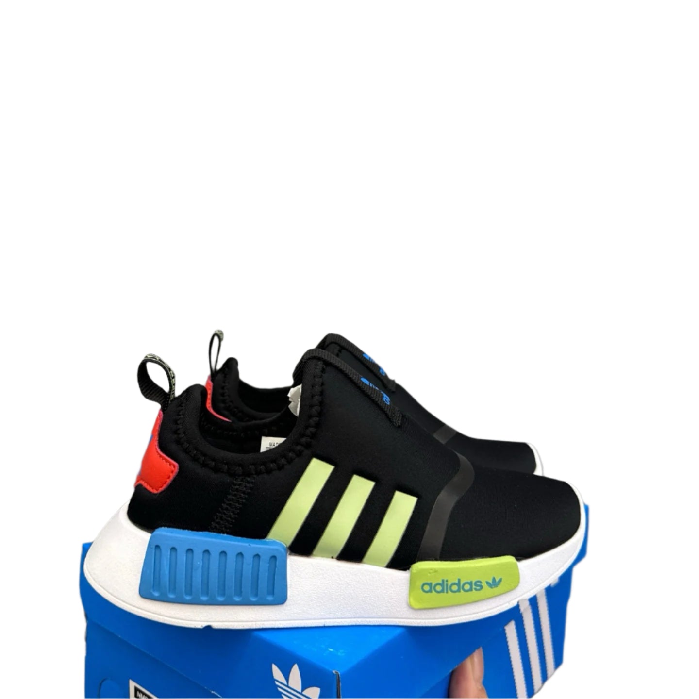 NMD slip-on shoes for kids" black with lines"