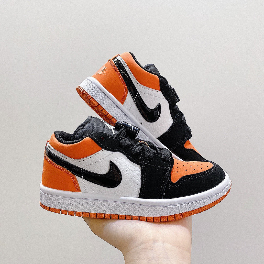 Joe 1 low-top elastic buckle parent-child shoes" white, black, orange"