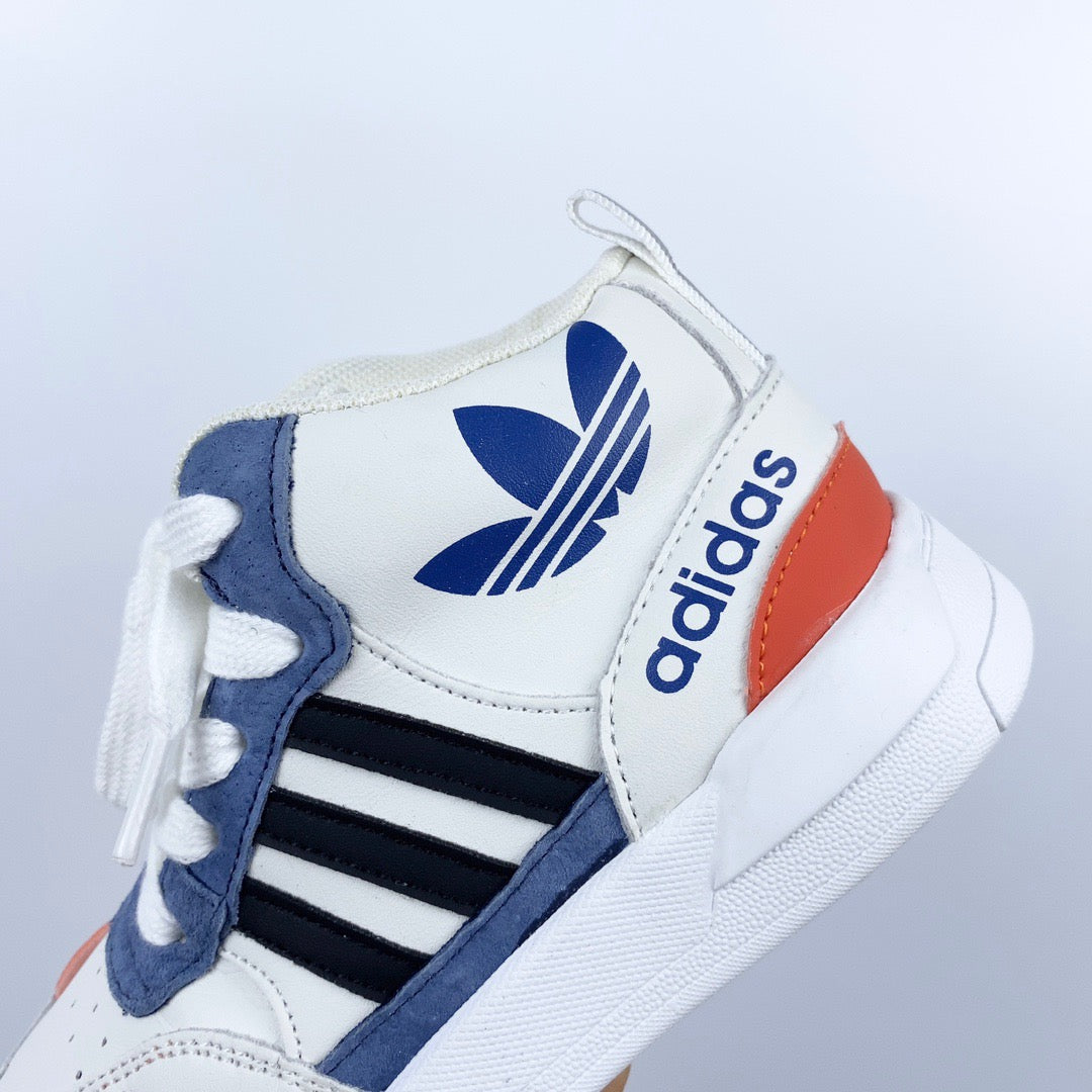 Adidas mid-section sneakers" white, black, blue"