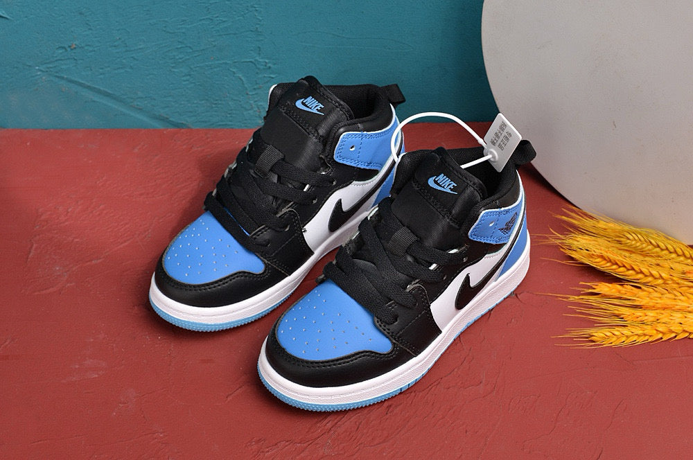 Jordan AJ1 children's shoes" black, white, blue"
