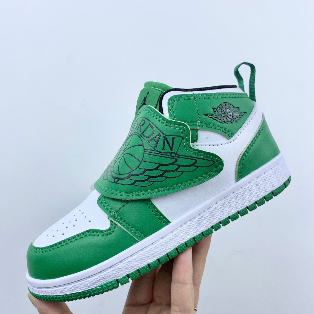 AJ Joe One-Wing Velcro Children's Shoes" white, green"