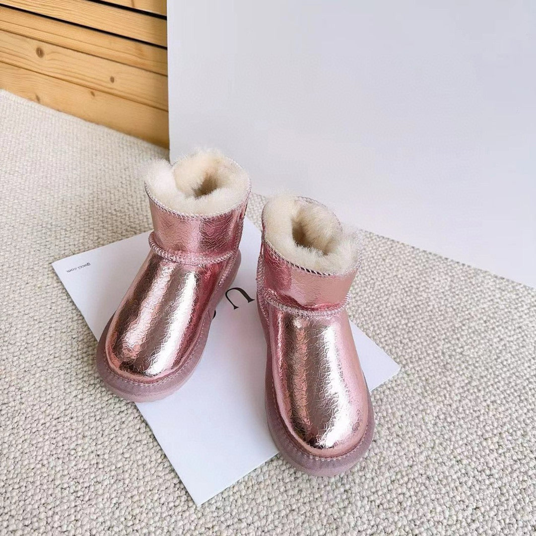 U-GG fur and leather waterproof side-stitched bright leather" pink"