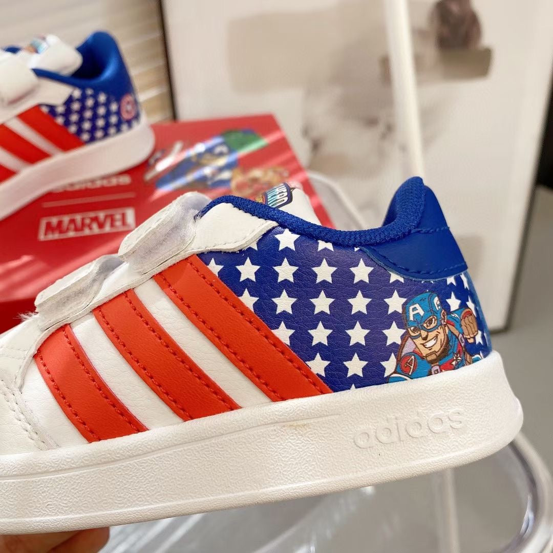 Adidas co-branded Velcro children's shoes" white, red, blue"