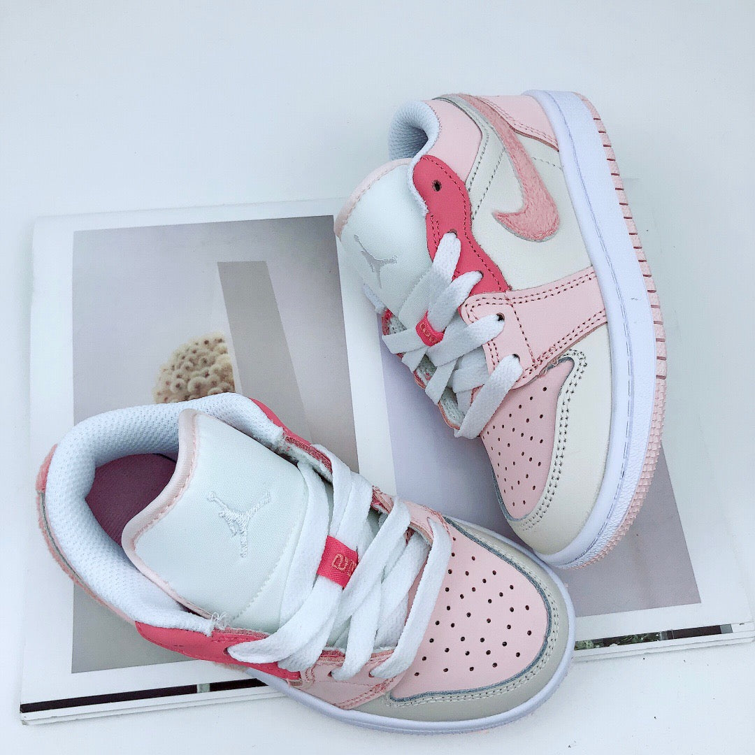 Joe 1 low-top elastic buckle parent-child shoes" baby pink, Cream, white"