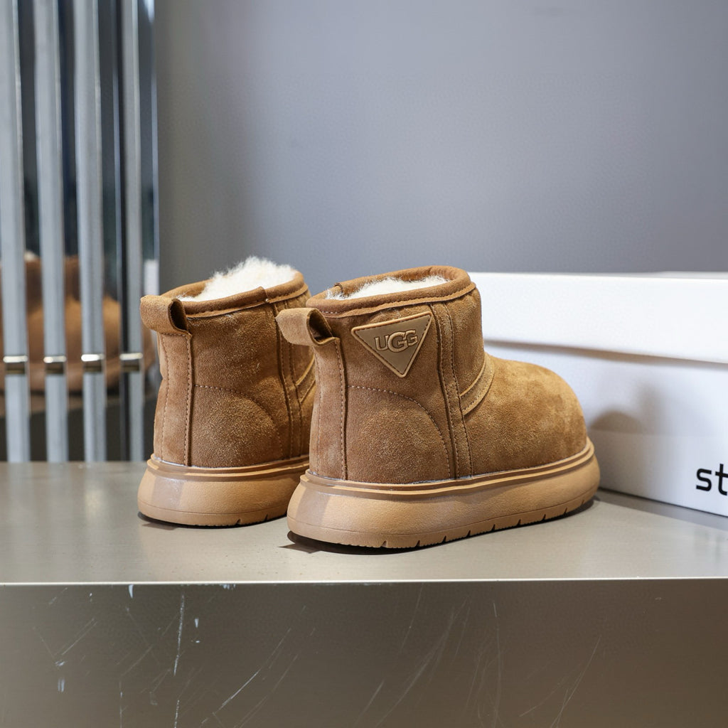 U-GG ugly leather big head snow boots" Camel"
