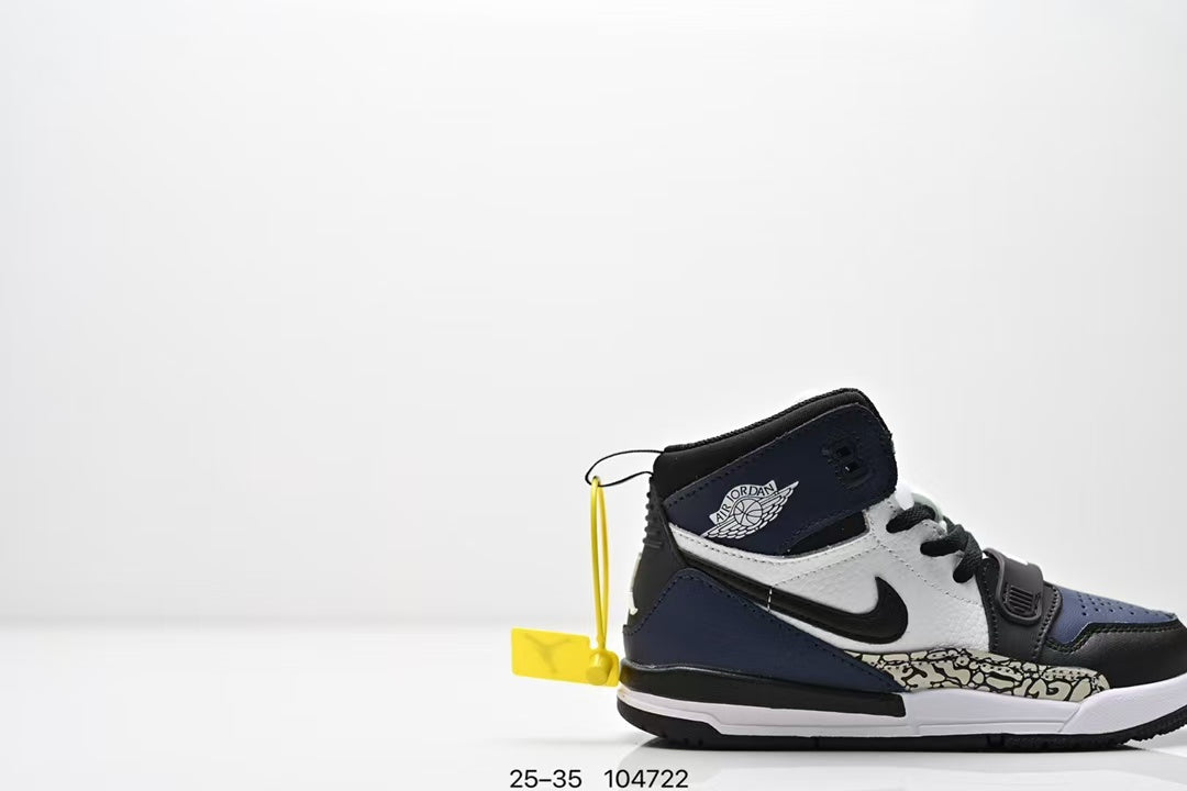 Jordan 312 high top children's shoes full second layer leather" white, Navy"
