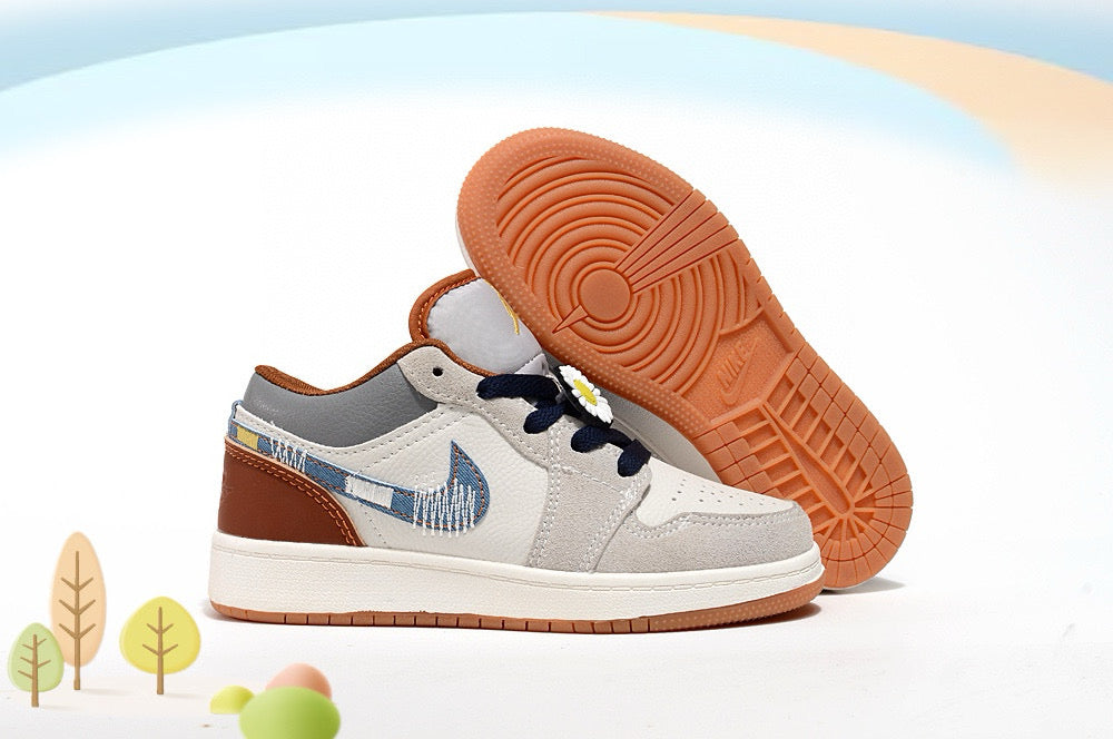 Jordan low-top first generation cartoon children's shoes" white, cream, blue"