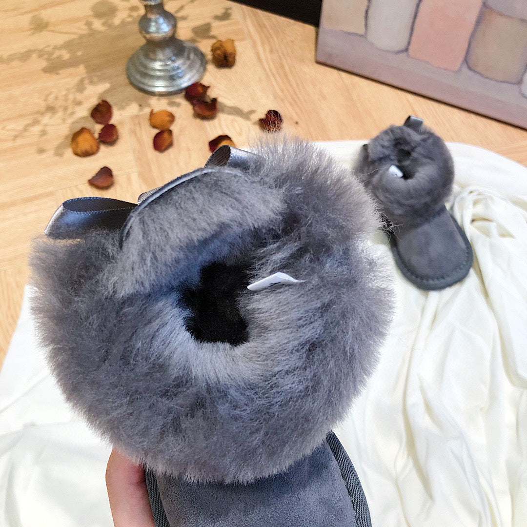 UGG bow wool integrated toddler shoes snow boots" gray"