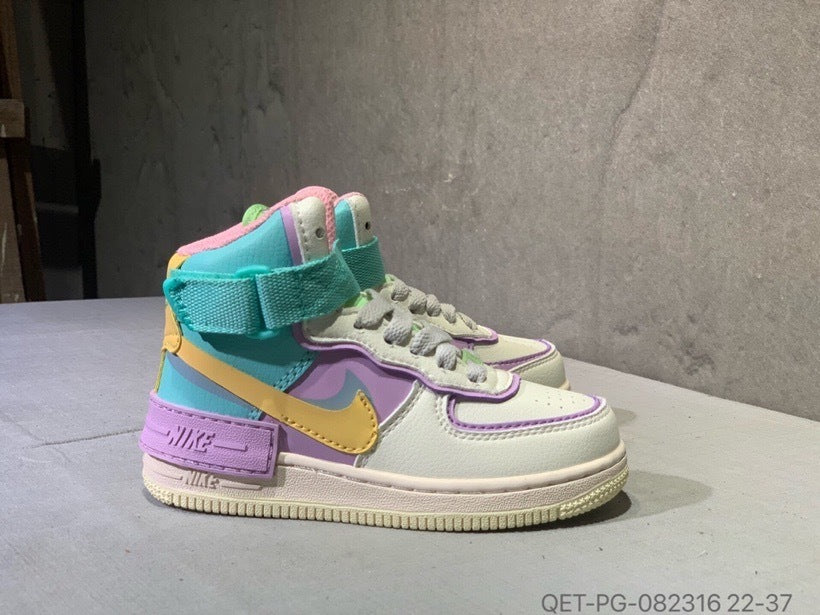 High-top Macaron Air Force" white, purple, Turquoise"