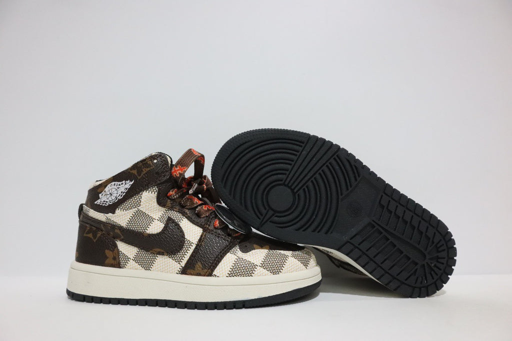 Joe 1 chessboard Lego high school children's shoes" brown, cream, off white"